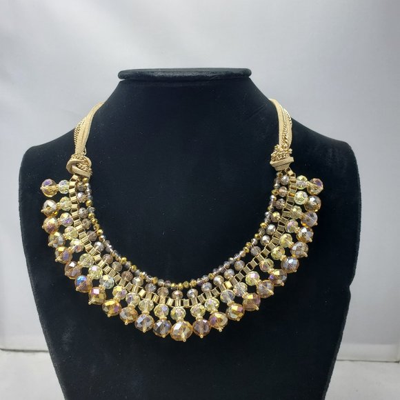 Ali khan champagne glass bead bib necklace with chain suede back & gift box - Picture 1 of 7